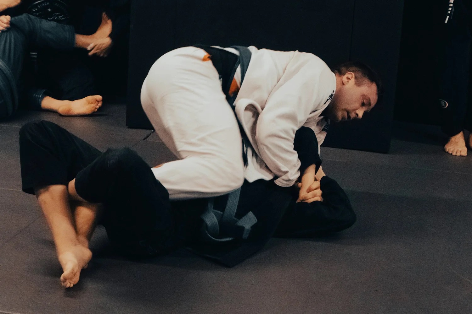 Adults training Brazilian Jiu-Jitsu on the mats at Gulf Shores BJJ
